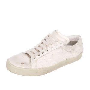 Saint Laurent White Canvas Distressed Star Sneaker